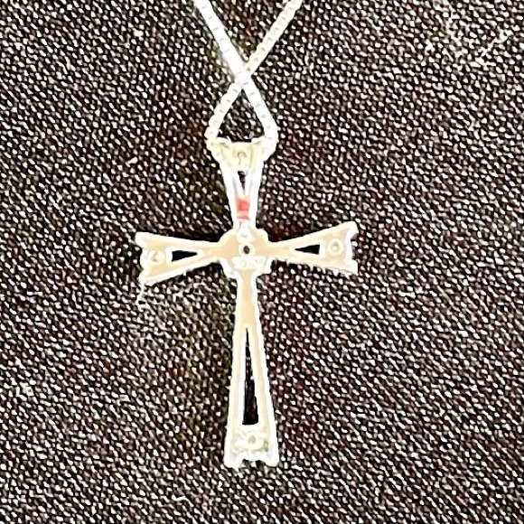10K Gold Necklace with 10K Gold and Diamond Cross Pendant - Picture 2 of 6